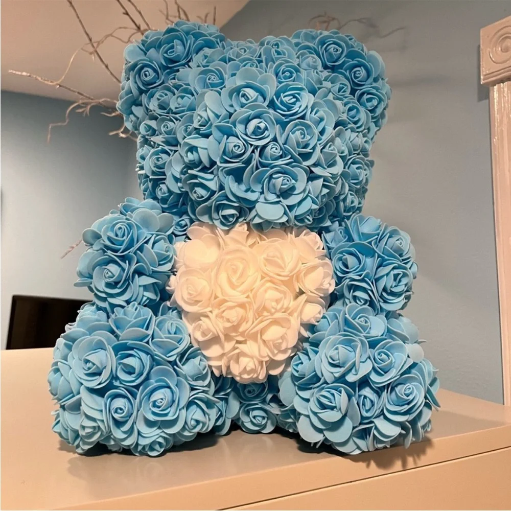 Blue and white foam rose bear - Picture 2 of 4